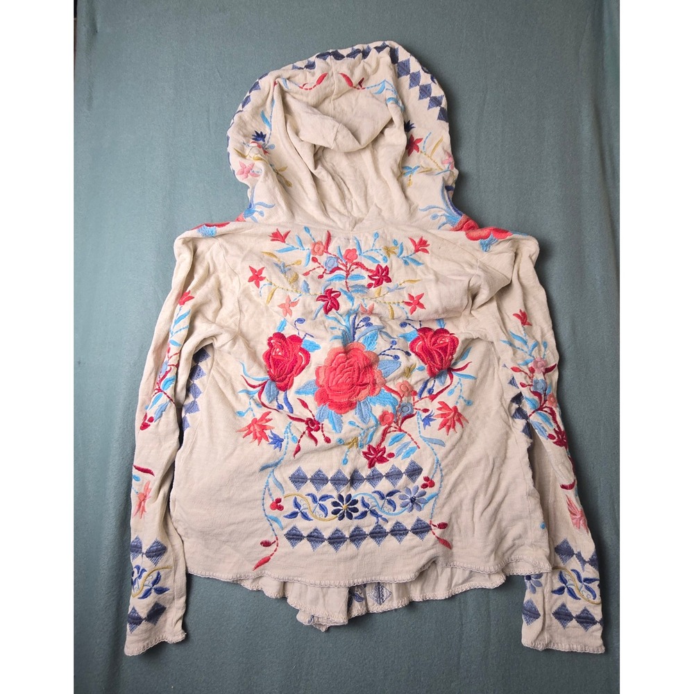 Johnny Was Biya Embroidered Cotton Hoodie Jacket Cream Boho Floral B51518-5 S - Picture 2 of 13